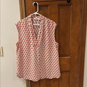 Halogen Women’s Sleeveless Top with Orange, Pink. and White Pattern Size XL